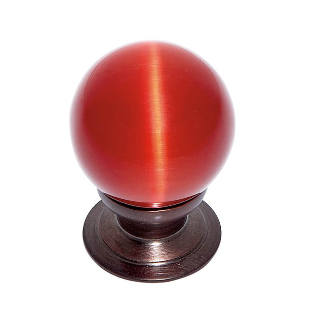JVJ Hardware - Cat''s Eye Collection Old World Bronze Finish Cat''s Eye Glass Red 30 mm Smooth Knob, Composition Glass and Solid Brass - Old World Bronze