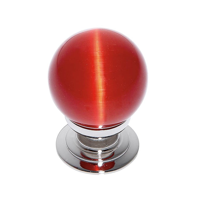 JVJ Hardware - Cat''s Eye Collection Polished Nickel Finish Cat''s Eye Glass Red 30 mm Smooth Knob, Composition Glass and Solid Brass - Polished Nickel