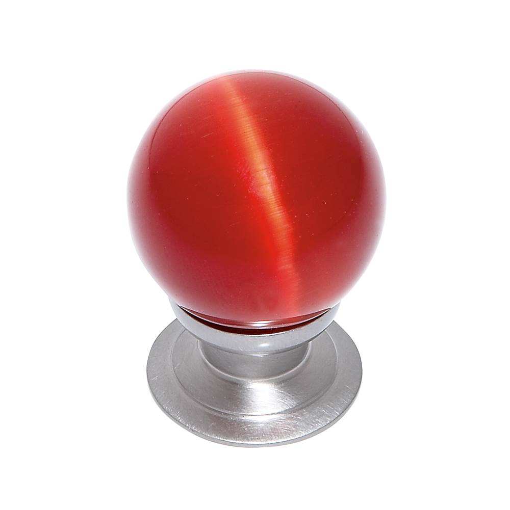 JVJ Hardware - Cat''s Eye Collection Satin Nickel Finish Cat''s Eye Glass Red 30 mm Smooth Knob, Composition Glass and Solid Brass - Satin Nickel
