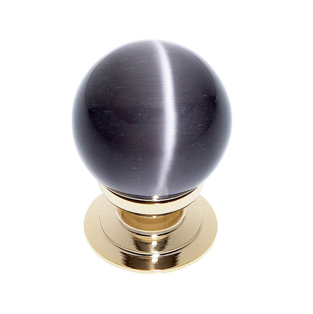 JVJ Hardware - Cat''s Eye Collection 24K Gold Plated Finish Cat''s Eye Glass Grey 30 mm Smooth Knob, Composition Glass and Solid Brass - 24k Gold