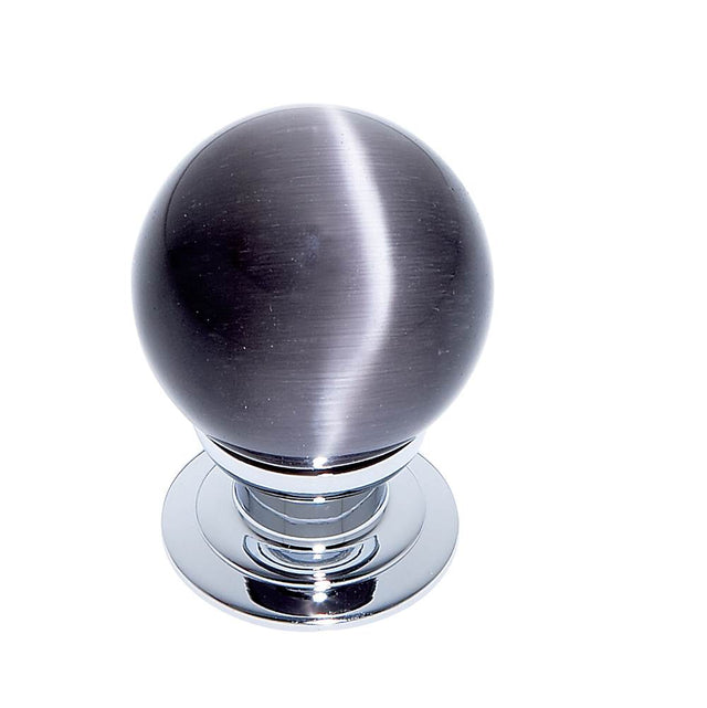 JVJ Hardware - Cat''s Eye Collection Polished Chrome Finish Cat''s Eye Glass Grey 30 mm Smooth Knob, Composition Glass and Solid Brass - Polished Chrome