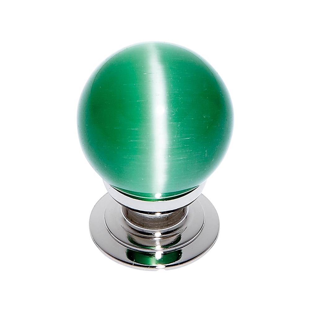JVJ Hardware - Cat''s Eye Collection Polished Nickel Finish Cat''s Eye Glass Green 30 mm Smooth Knob, Composition Glass and Solid Brass - Polished Nickel