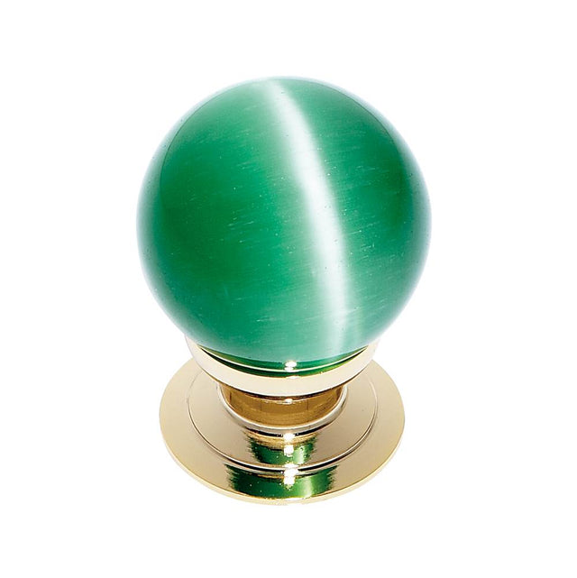 JVJ Hardware - Cat''s Eye Collection 24K Gold Plated Finish Cat''s Eye Glass Green 30 mm Smooth Knob, Composition Glass and Solid Brass - 24k Gold