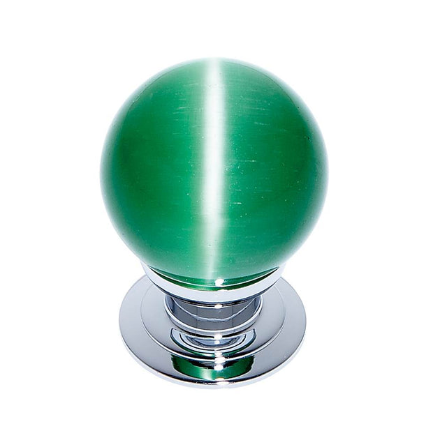 JVJ Hardware - Cat''s Eye Collection Polished Chrome Finish Cat''s Eye Glass Green 30 mm Smooth Knob, Composition Glass and Solid Brass - Polished Chrome