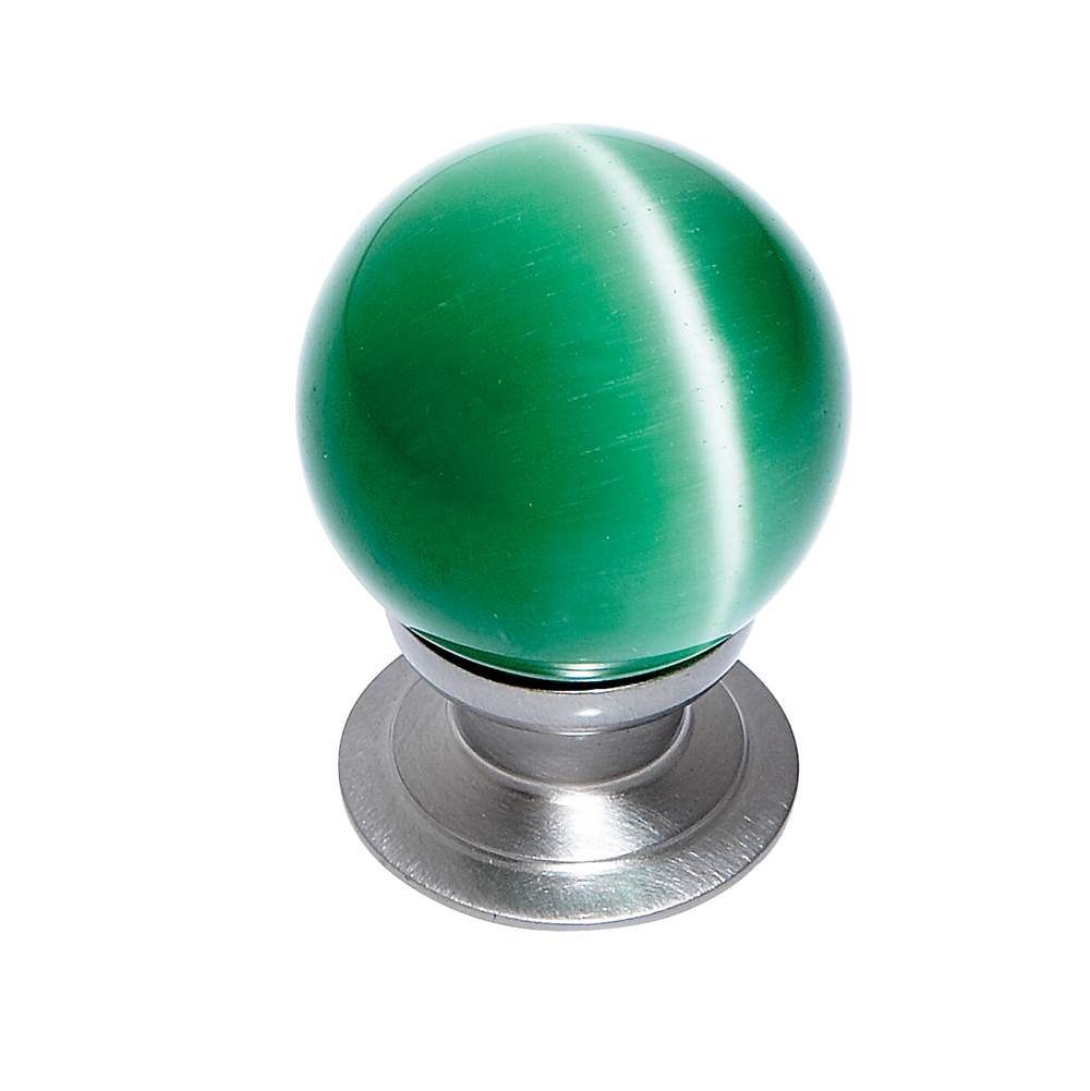 JVJ Hardware - Cat''s Eye Collection Satin Nickel Finish Cat''s Eye Glass Green 30 mm Smooth Knob, Composition Glass and Solid Brass - Satin Nickel