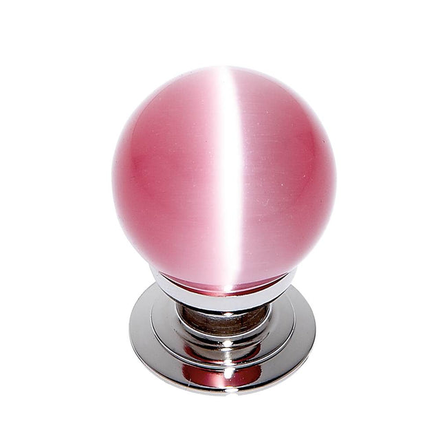 JVJ Hardware - Cat''s Eye Collection Polished Nickel Finish Cat''s Eye Glass Pink 30 mm Smooth Knob, Composition Glass and Solid Brass - Polished Nickel