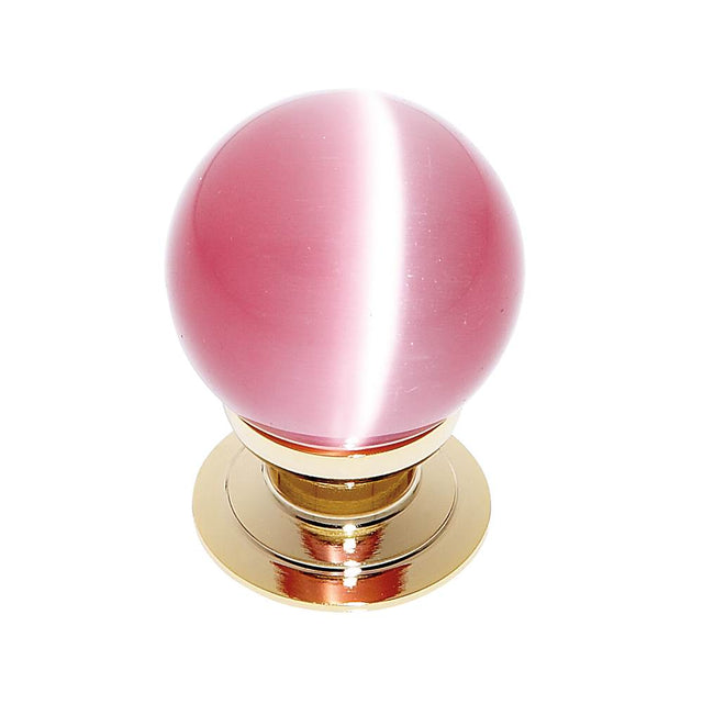 JVJ Hardware - Cat''s Eye Collection 24K Gold Plated Finish Cat''s Eye Glass Pink 30 mm Smooth Knob, Composition Glass and Solid Brass - 24k Gold