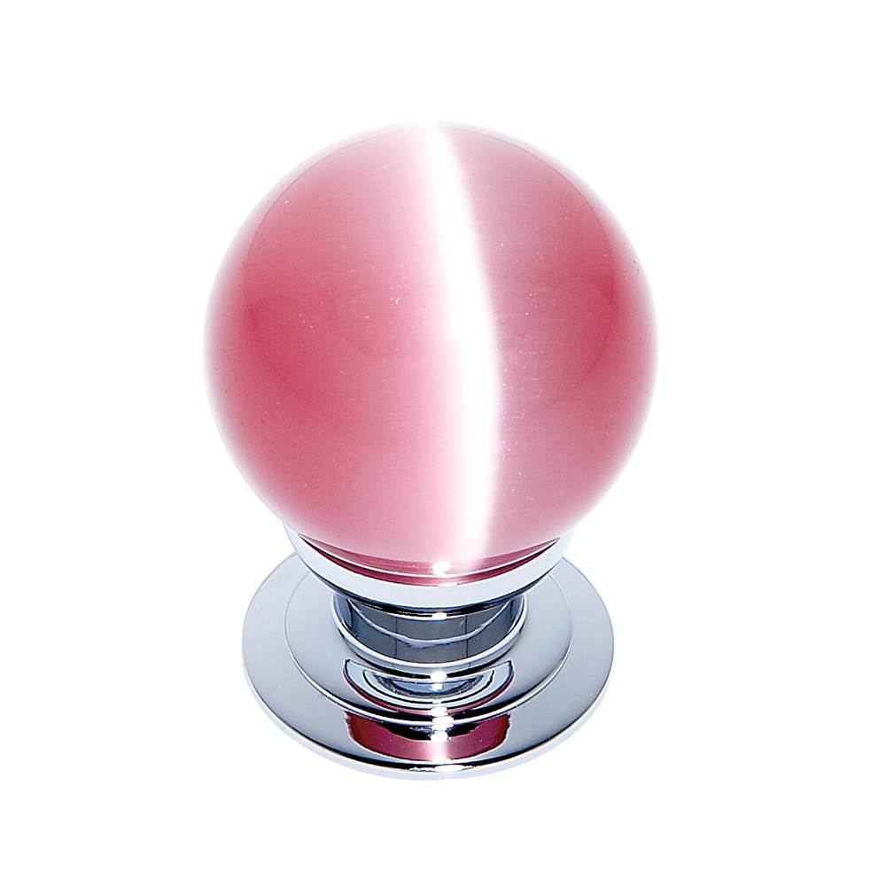 JVJ Hardware - Cat''s Eye Collection Polished Chrome Finish Cat''s Eye Glass Pink 30 mm Smooth Knob, Composition Glass and Solid Brass - Polished Chrome