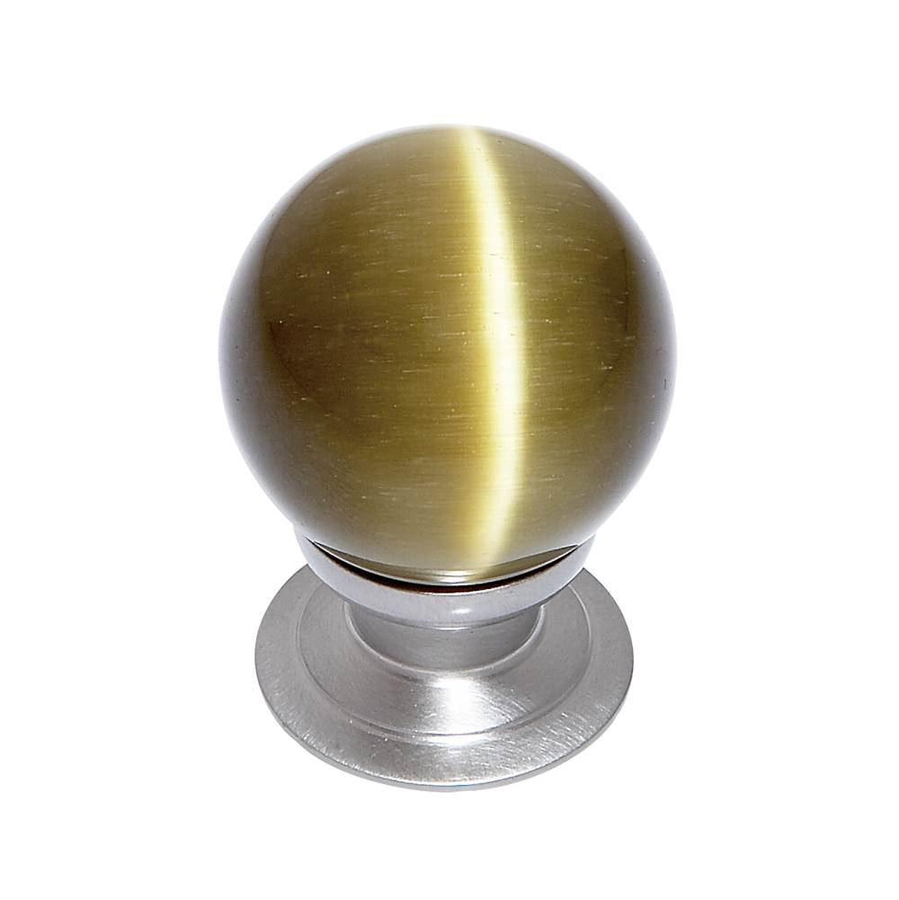 JVJ Hardware - Cat''s Eye Collection Satin Nickel Finish Cat''s Eye Glass Amber 30 mm Smooth Knob, Composition Glass and Solid Brass - Satin Nickel