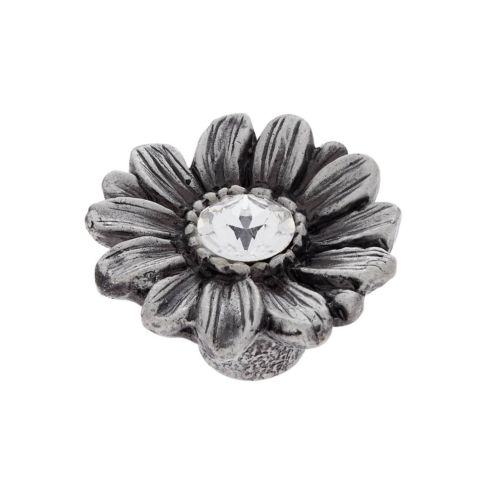JVJ Hardware - Pure Elegance Collection Solid Pewter Finish 31 percent Leaded Crystal 36mm Daisy Knob with Crystal in Center, Composition Pewter/Crystal - Pewter