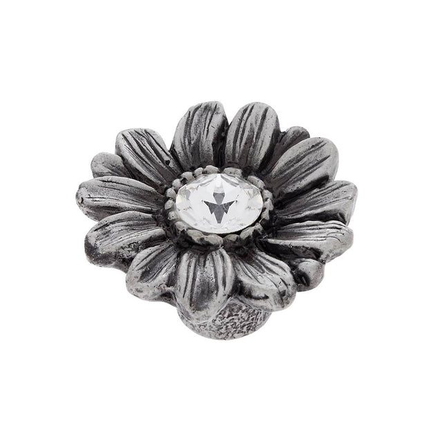 JVJ Hardware - Pure Elegance Collection Solid Pewter Finish 31 percent Leaded Crystal 36mm Daisy Knob with Crystal in Center, Composition Pewter/Crystal - Pewter