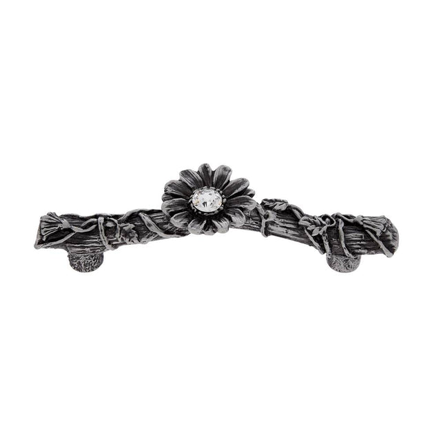 JVJ Hardware - Pure Elegance Collection Solid Pewter Finish 31 percent Leaded Crystal 96 mm c/c ivy Wrapped Branch with Crystal Inset Daisy in Center - Pewter