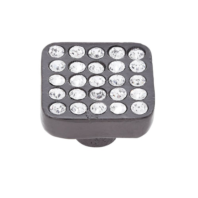 JVJ Hardware - Pure Elegance Collection Polished Black Pewter Finish 28mm 31 percent Leaded Crystal Encrusted Square Knob, Composition Crystal/Pewter - Pewter