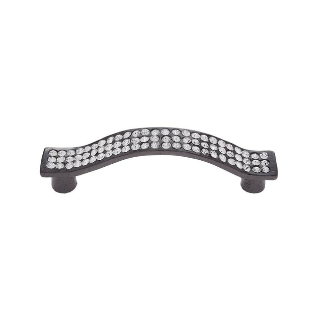 JVJ Hardware - Pure Elegance Collection Polished Black Pewter Finish 96 mm c/c 31 percent Leaded Crystal Encrusted Square Bowed Pull, Composition Crystal/Pewter - Pewter