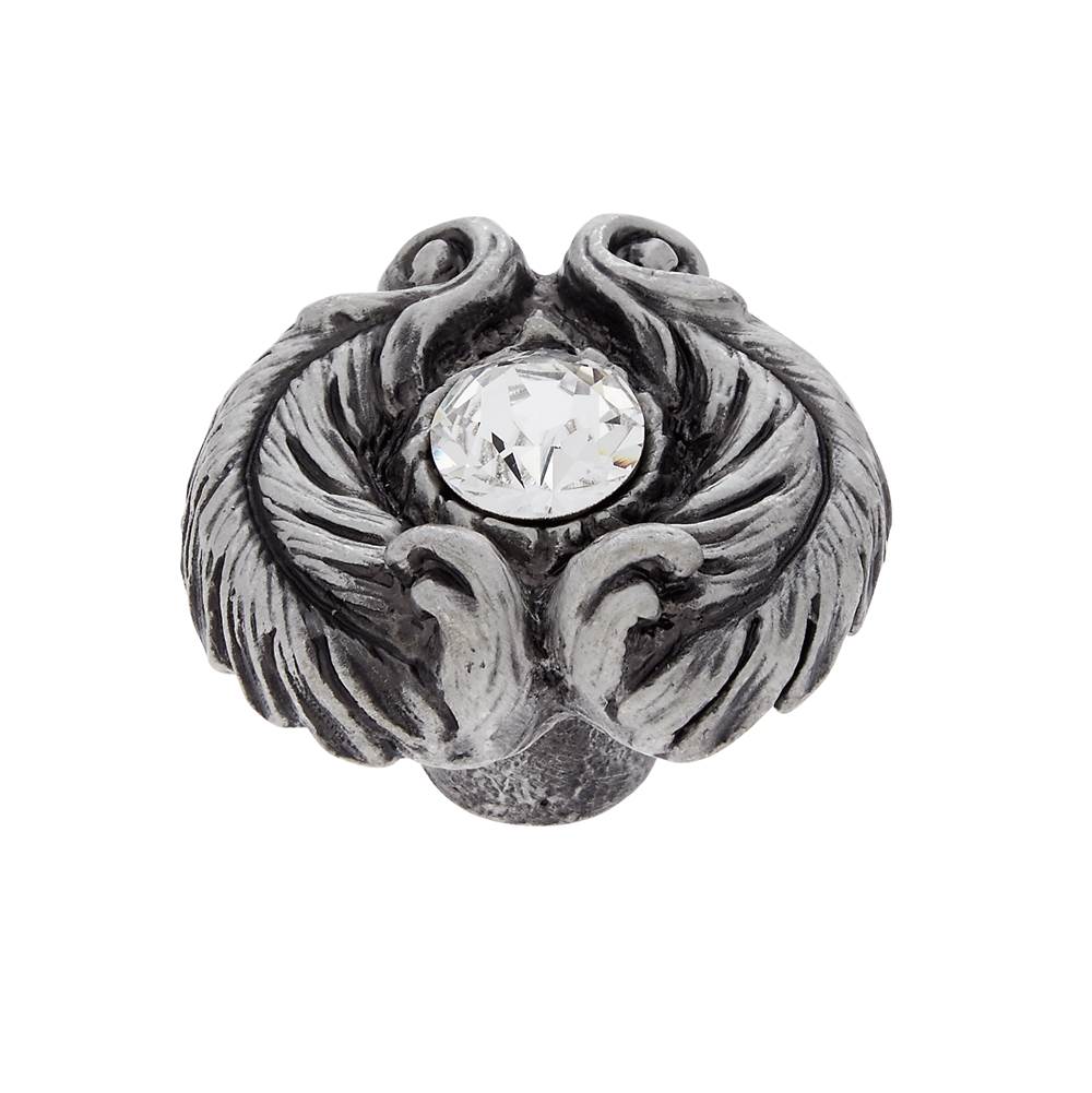 JVJ Hardware - Pure Elegance Collection Solid Pewter Finish 31 percent Leaded Crystal 36 mm Acanthus Leaf Knob, Composition Crystal and Pewter - Pewter