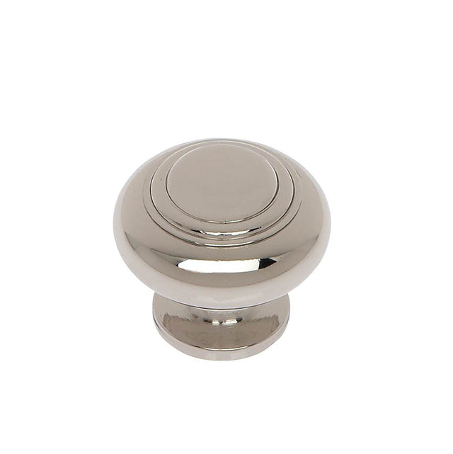 JVJ Hardware - Classic Collection Polished Nickel Finish 1-1/8'' Ringed Dome Knob, Composition Zamac - Polished Nickel