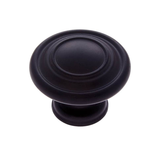 JVJ Hardware - Vintage Collection Matte Black Finish 1-1/4'' Ringed Knob, Composition Zamac - Matte Black