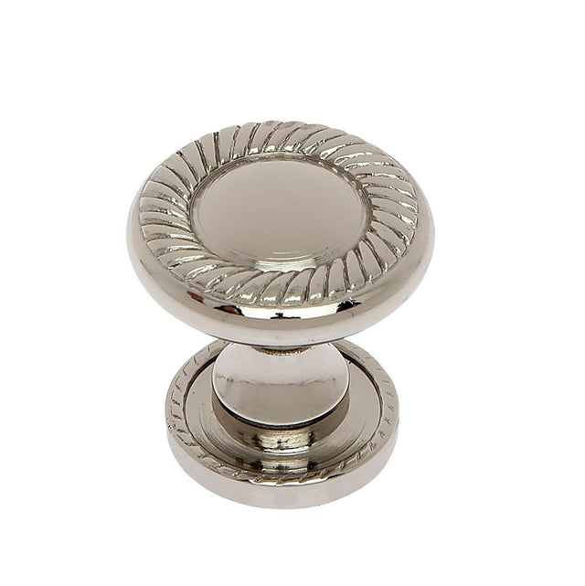 JVJ Hardware - Classic Collection Polished Nickel Finish 31 mm Rope Knob w/Back Plate, Composition Solid Brass - Polished Nickel