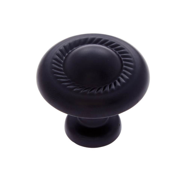 JVJ Hardware - Vintage Collection Matte Black Finish 1-1/4'' Rope Knob, Composition Zamac - Matte Black