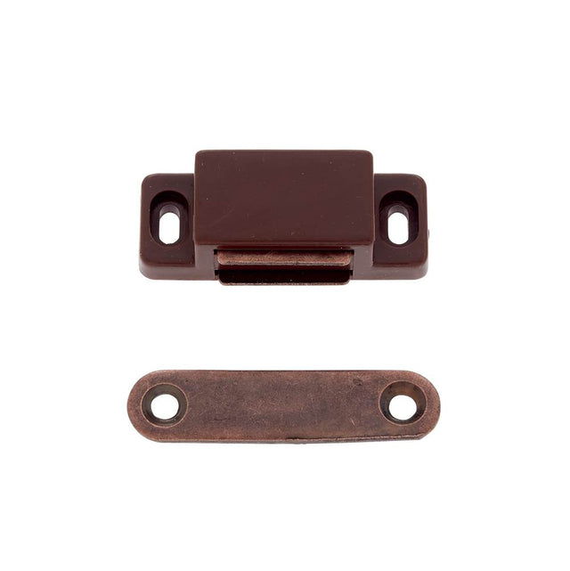 JVJ Hardware - Brown Magnetic Catch w/Strike Plate And Screws, Composition Plastic/Steel - Brown