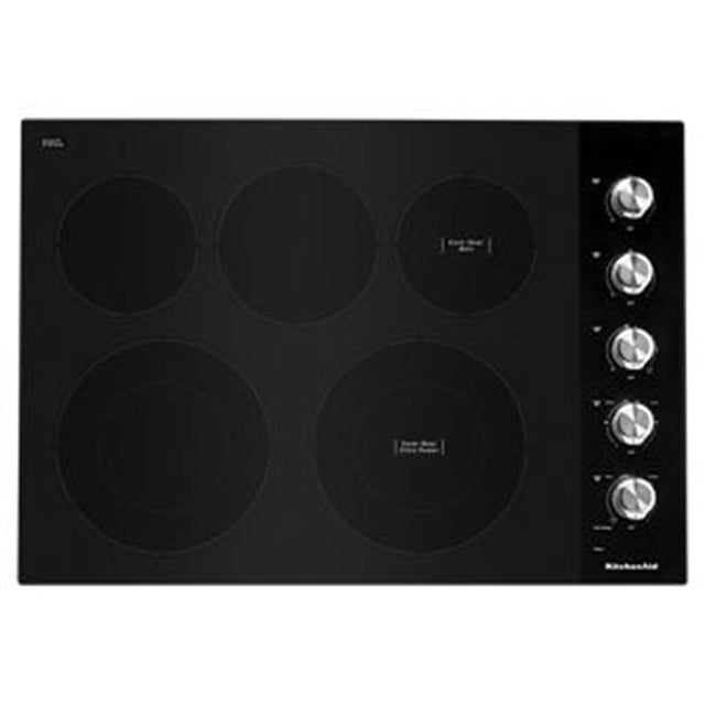 Kitchen Aid - 30'' Ceramic Glass, 5 Elements, 12/9'' Dual, 10/6'' Dual, 8'', 2-6'', Die Cast Metal Knob Controls - Black