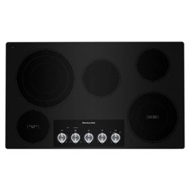 Kitchen Aid - 36'' Ceramic Glass, 5 Elements, 12/9/6'' Triple, 10/6'' Dual, 1-8'', 2-6'', Die Cast Metal Knob Control - Black
