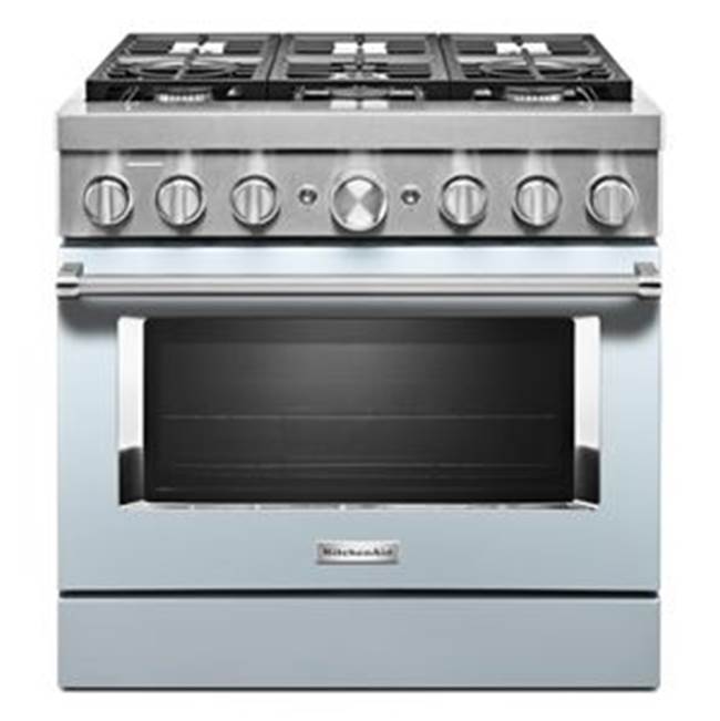 Kitchen Aid - 36'' Dual Fuel Commercial Style Range - Misty Blue