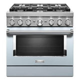 Kitchen Aid - 36'' Dual Fuel Commercial Style Range - Misty Blue