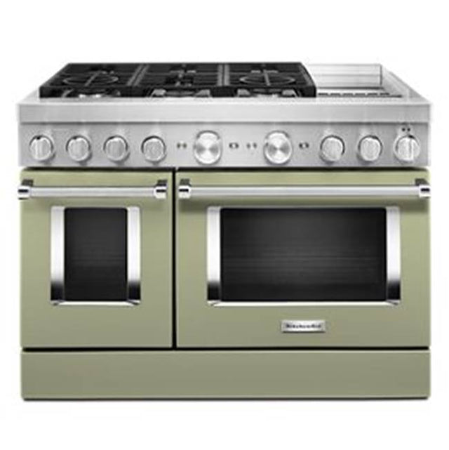 Kitchen Aid - 48'' Dual Fuel Commercial Style Range W/Griddle - Avocado Cream