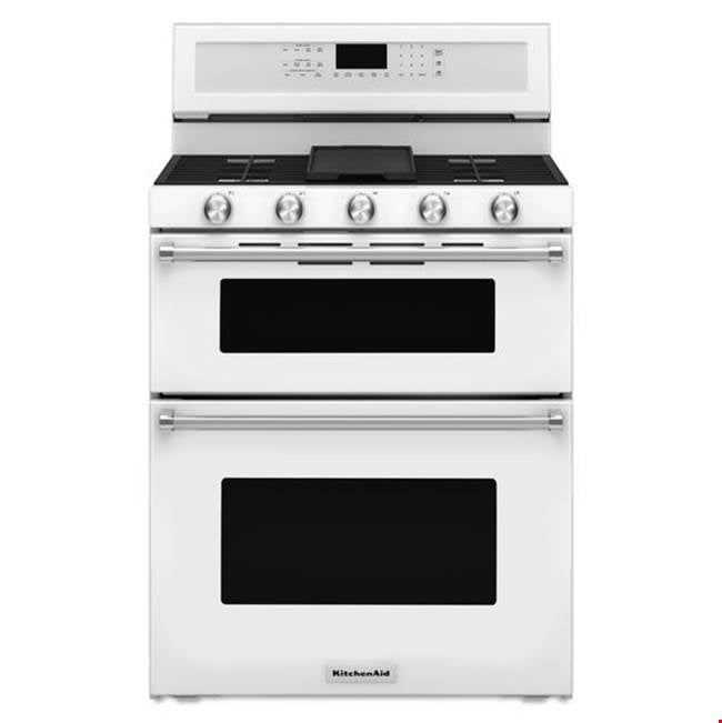 Kitchen Aid - 30 in. Self-Cleaning Convection Freestanding Gas Double Oven Range - White