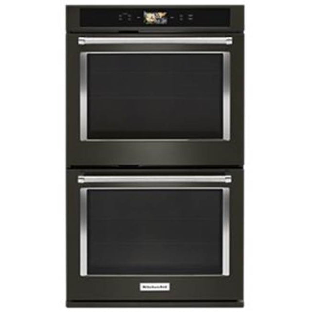Kitchen Aid - 30'' Connected Double Wall Oven, Wifi, Touch Lcd, Powered Accessories, Upper And Lower True Convection, 10 Cu. Ft, Soft Close Doors - Black Stainless