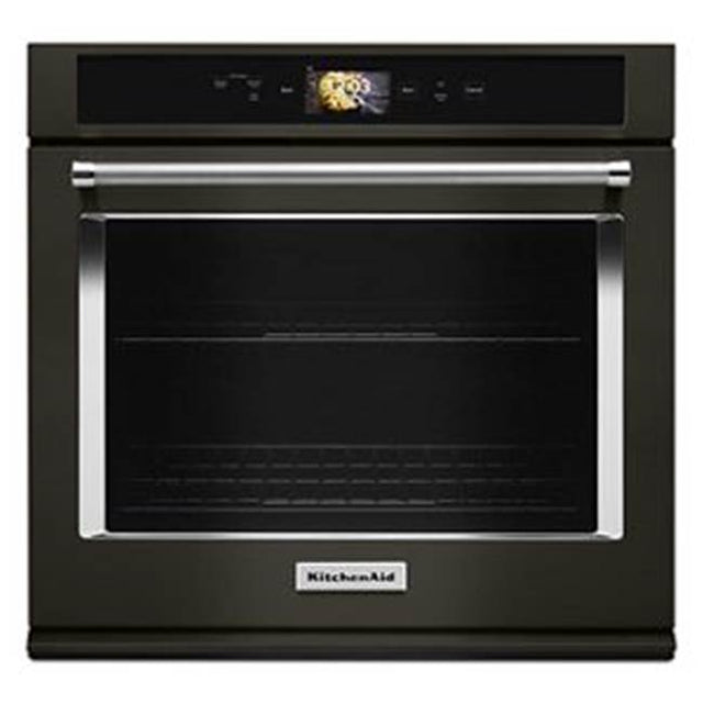 Kitchen Aid - 30'' Connected Single Wall Oven, Wifi, Touch Lcd, Powered Accessories, True Convection, 5.0 Cu. Ft, Soft Close Doors - Black Stainless