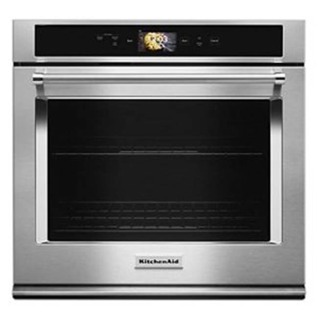 Kitchen Aid - 30'' Connected Single Wall Oven, Wifi, Touch Lcd, Powered Accessories, True Convection, 5.0 Cu. Ft, Soft Close Doors - Stainless Steel