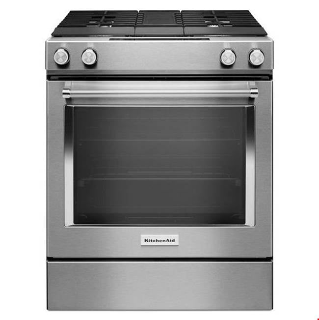 Kitchen Aid - 30 in. Self-Cleaning Convection Slide-In Dual Fuel Range - Stainless Steel