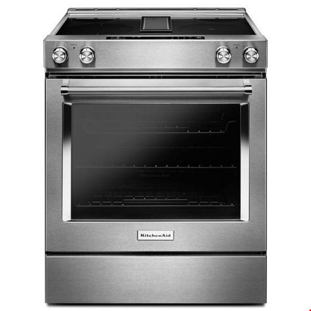 Kitchen Aid - 30 in. Self-Cleaning Convection Ceramic Glass Downdraft Slide-In Elec Range - Stainless Steel