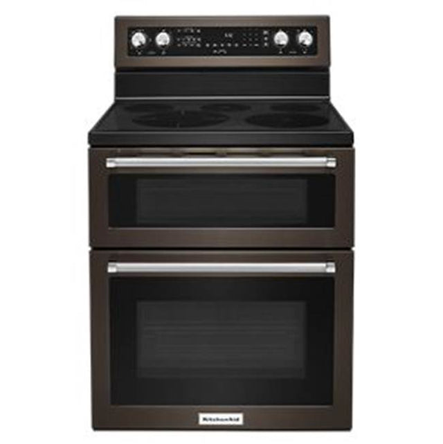 Kitchen Aid - 30 in. Self-Cleaning Convection Freestanding Electric Double Oven Range - Black Stainless
