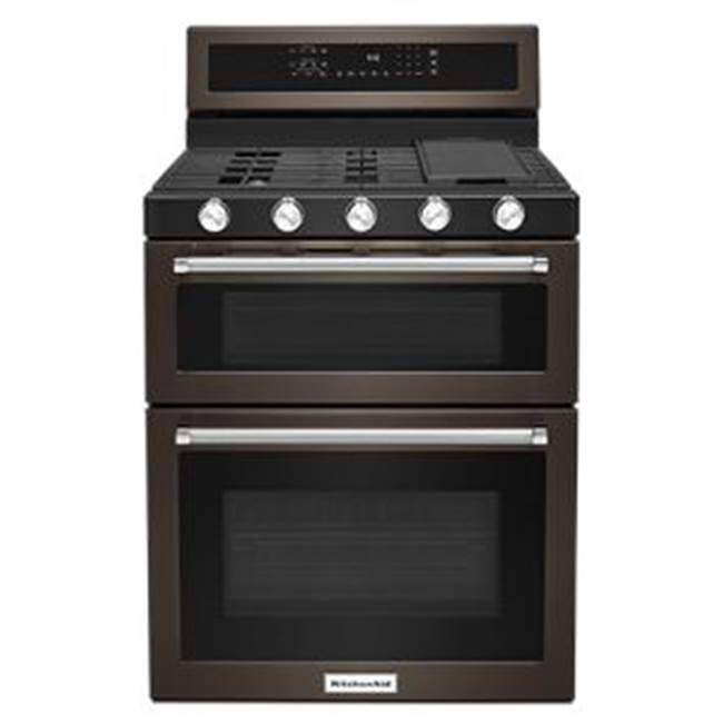 Kitchen Aid - 30 in. Self-Cleaning Convection Freestanding Gas Double Oven Range - Black Stainless