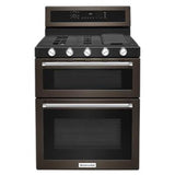 Kitchen Aid - 30 in. Self-Cleaning Convection Freestanding Gas Double Oven Range - Black Stainless
