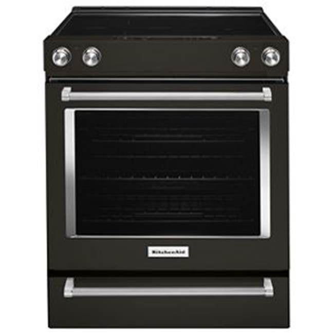 Kitchen Aid - 30 in. Self-Cleaning Ceramic Glass Cooktop Slide-In Electric Range - Black Stainless