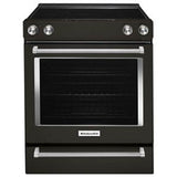 Kitchen Aid - 30 in. Self-Cleaning Ceramic Glass Cooktop Slide-In Electric Range - Black Stainless