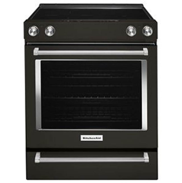 Kitchen Aid - 30 in. Self-Cleaning Ceramic Glass Cooktop Slide-In Electric Range - Black Stainless