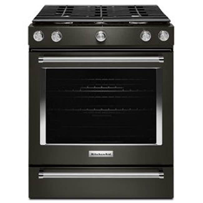 Kitchen Aid - 30 in. Self-Cleaning Convection Slide-In Gas Range - Black Stainless