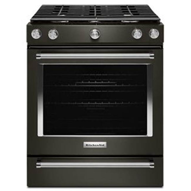 Kitchen Aid - 30 in. Self-Cleaning Convection Slide-In Gas Range - Black Stainless