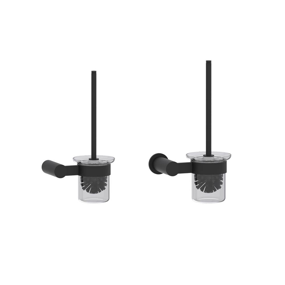 Kartners - PORTO - Wall Mounted Toilet Brush Set with Frosted Glass Bowl-Matte Black - Matte Black