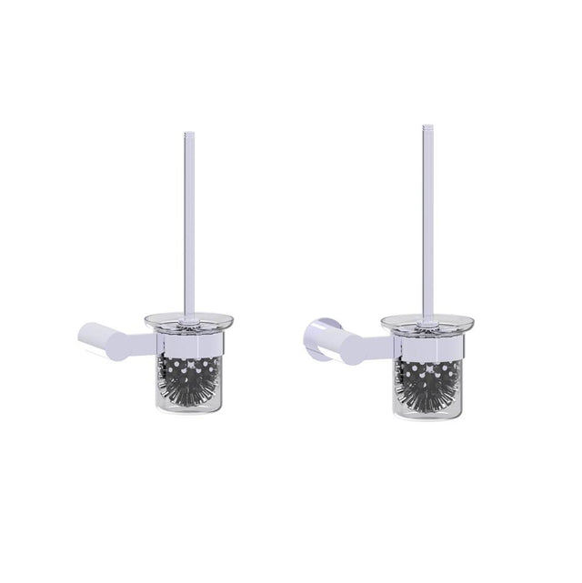 Kartners - PORTO - Wall Mounted Toilet Brush Set with Frosted Glass Bowl-Polished Chrome - Polished Chrome