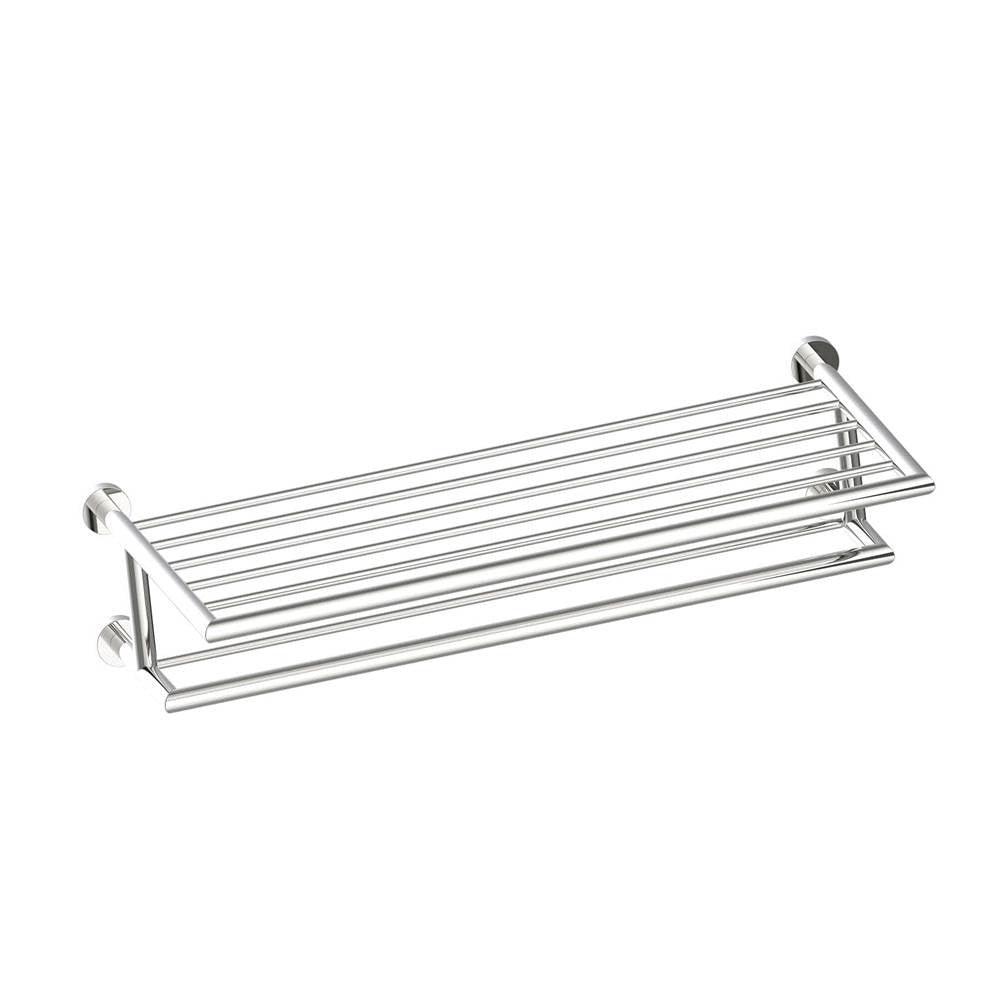 Kartners - OSLO -  24-inch Towel Shelf  with Double Bathroom Towel Bar-Polished Nickel - Polished Nickel