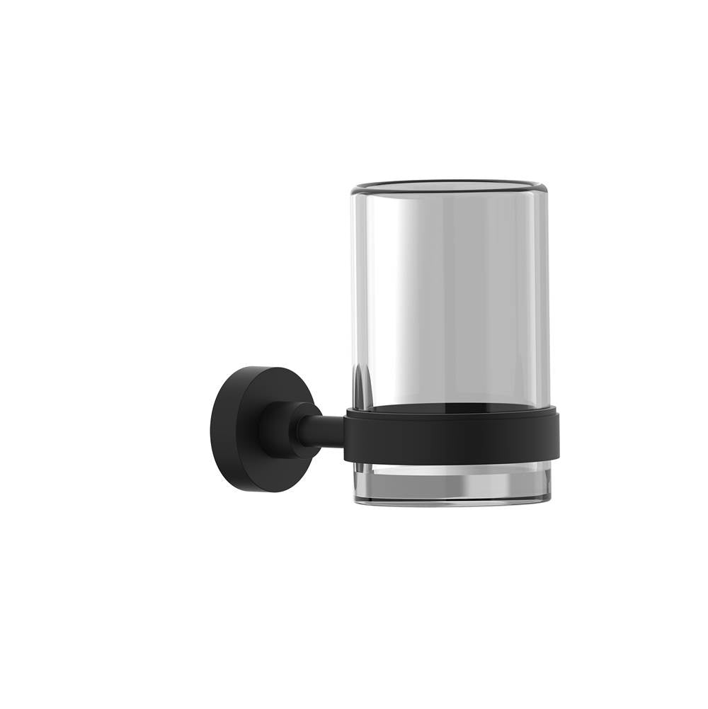 Kartners - OSLO - Wall Mounted Bathroom Tumbler & Toothbrush Holder with Chrome Glass-Matte Black - Matte Black