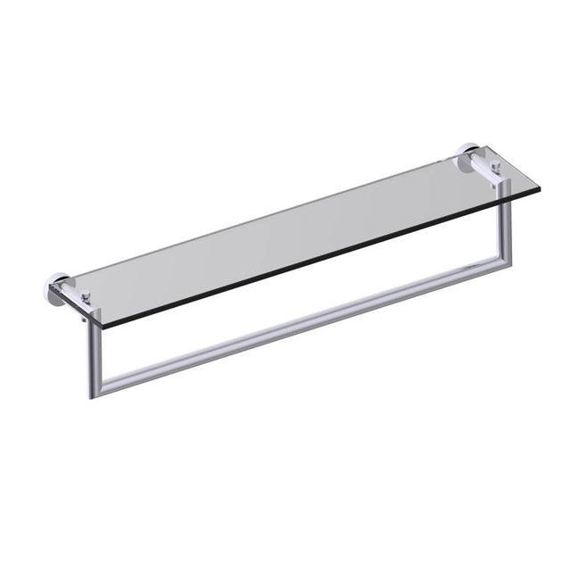 Kartners - OSLO - 24-inch Glass Shelf with Towel Rail-Unlacquered Brass - Unlaquered Brass