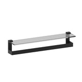 Kartners - BERLIN - 24-inch Frosted Glass Shelf with Bathroom Towel Bar-Matte Black - Matte Black