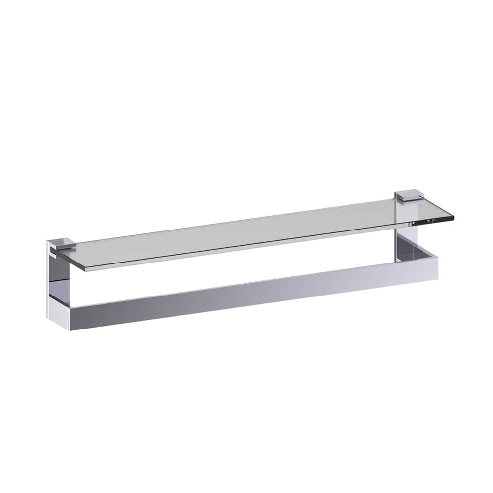 Kartners - BERLIN - 24-inch Frosted Glass Shelf with Bathroom Towel Bar-Polished Chrome - Polished Chrome